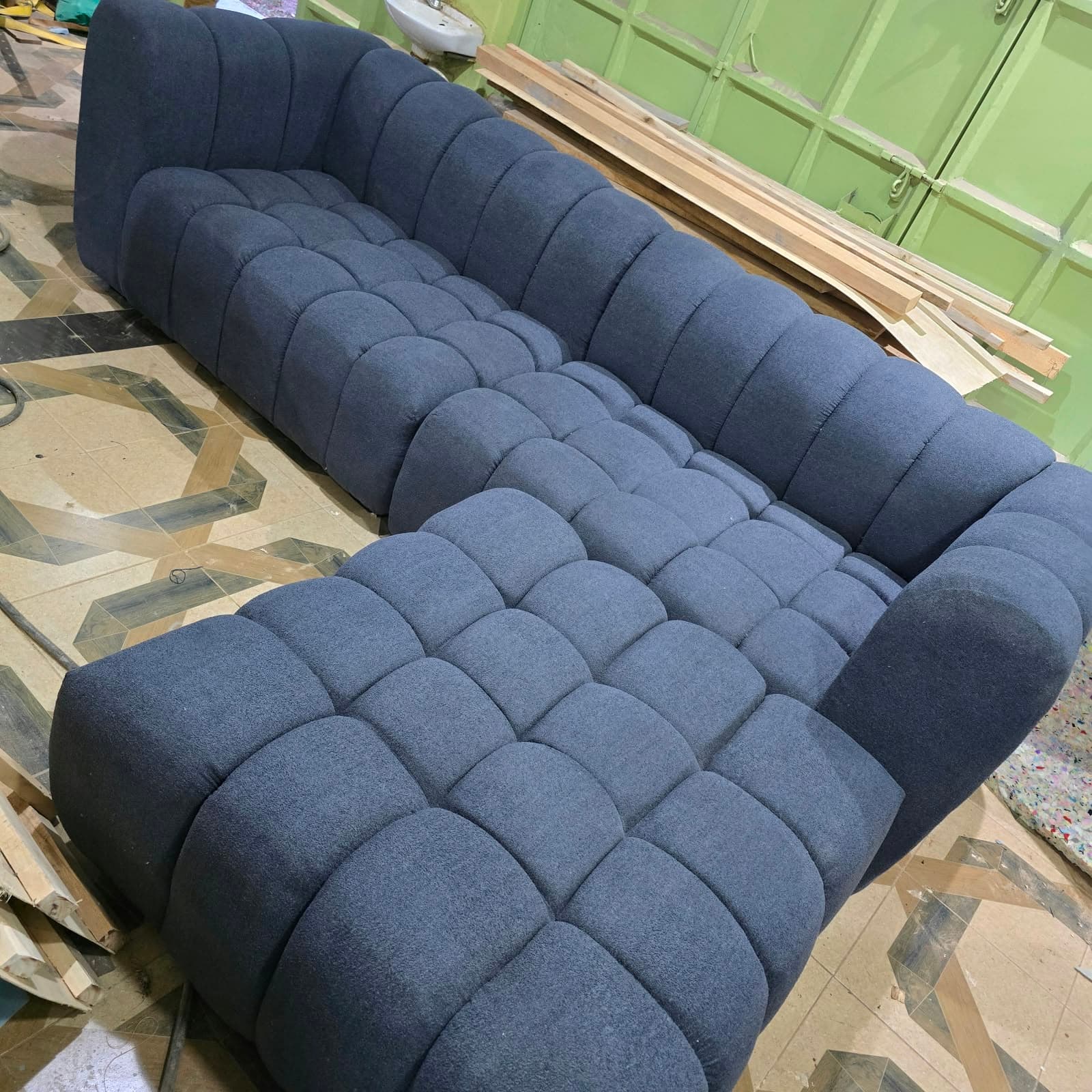 Bubble Design L-Shape Sofa (Navy)