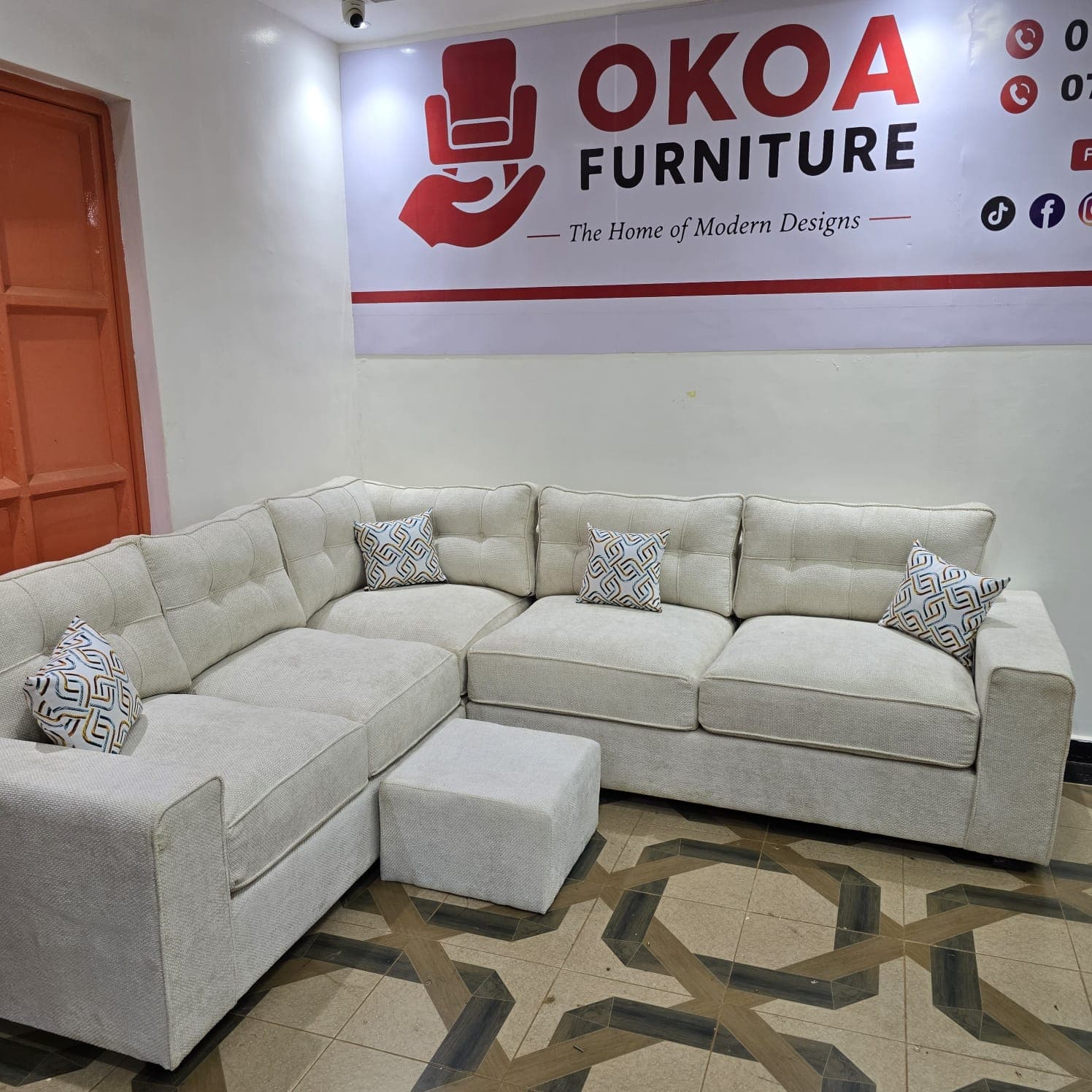 Cream L-Shape Sectional Sofa
