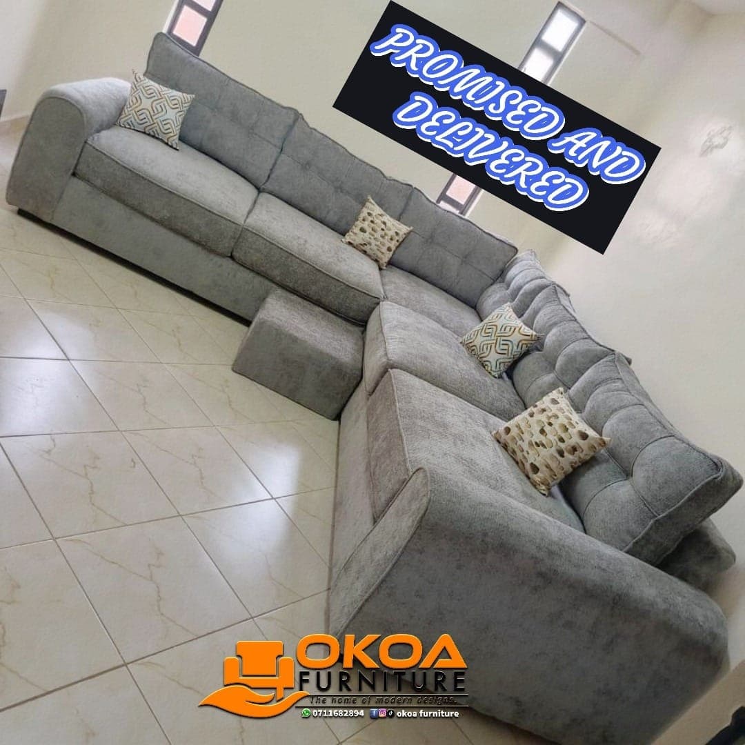 Grey Tufted L-Shape Sectional Sofa