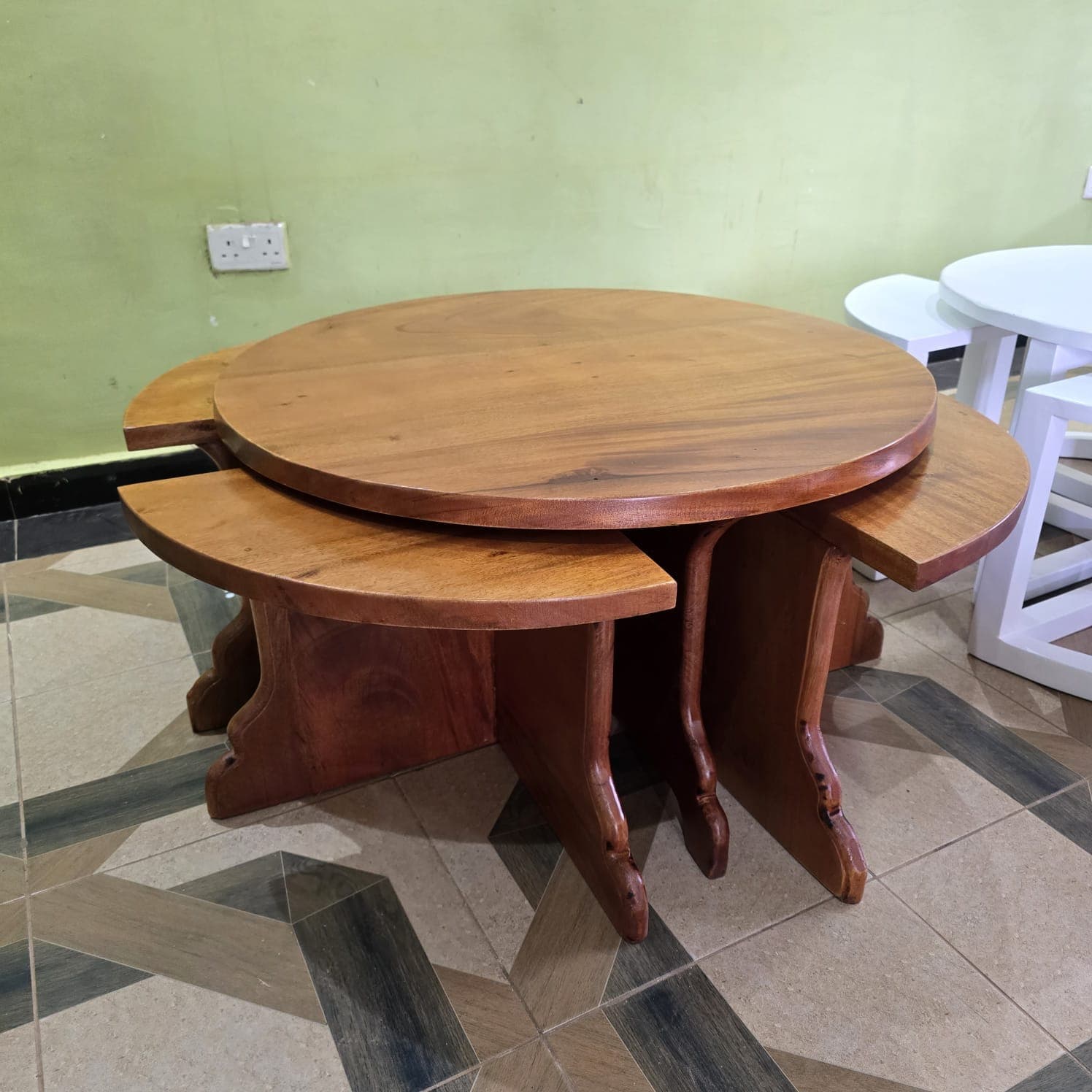 Mahogany Coffee Table with Stools